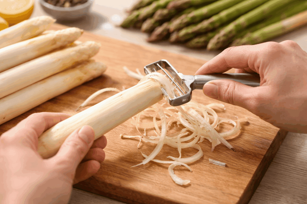 Éplucher des asperges blanches la technique