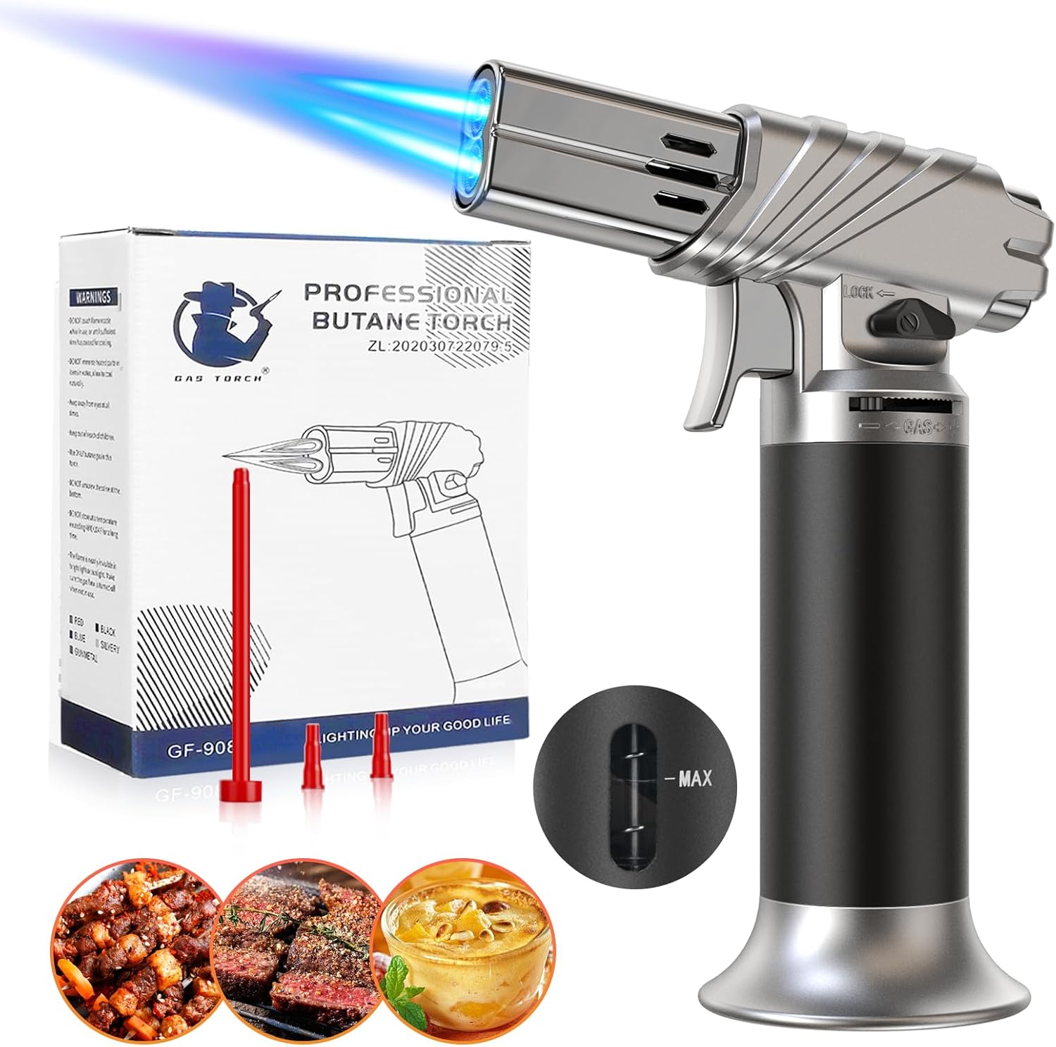 LUZOON chalumeau cuisine double flamme métal