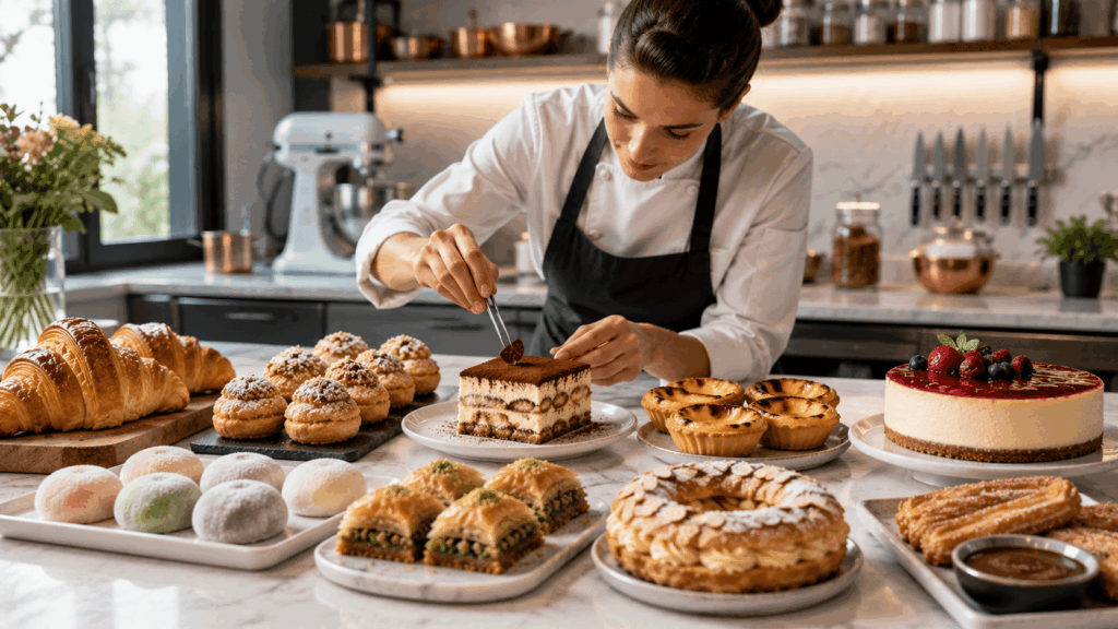 Chef pâtissier dans une cuisine moderne