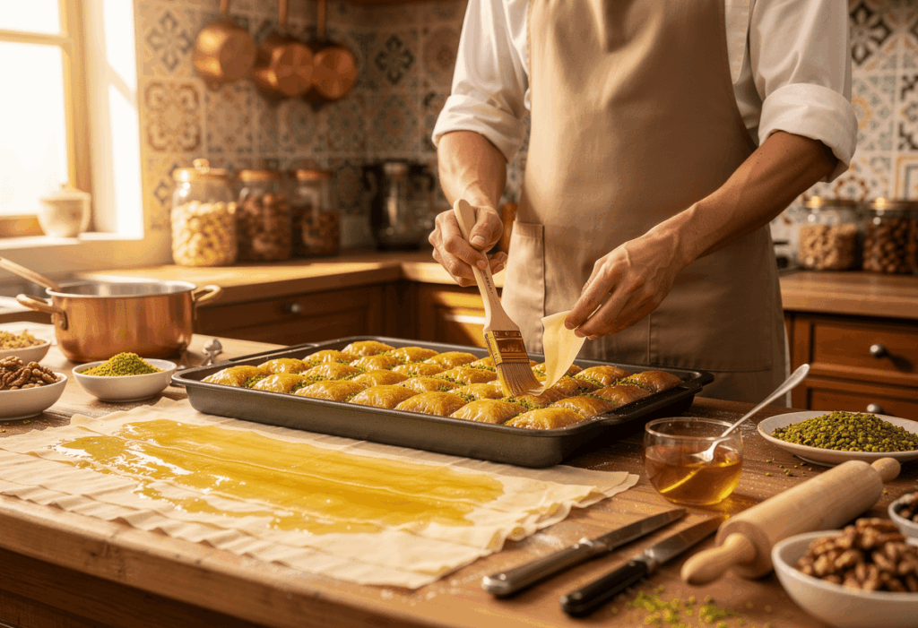 Préparation artisanale du baklava maison