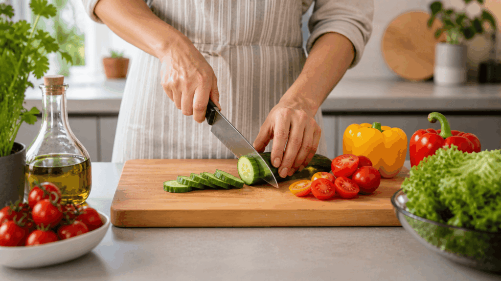 une personne utulisant sa planche à découper