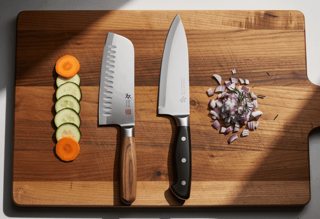 Comparatif entre un santoku et un couteau de chef